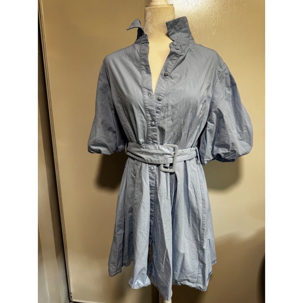 Quiz Women Light Blue Puff Sleeve Belted Button Down Shirt Dress Size US 12